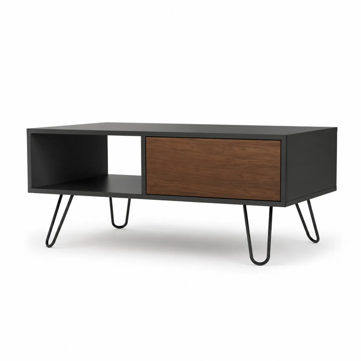Table basse en bois MDF et métal noir et marron 120x60x45cm-Arvilen