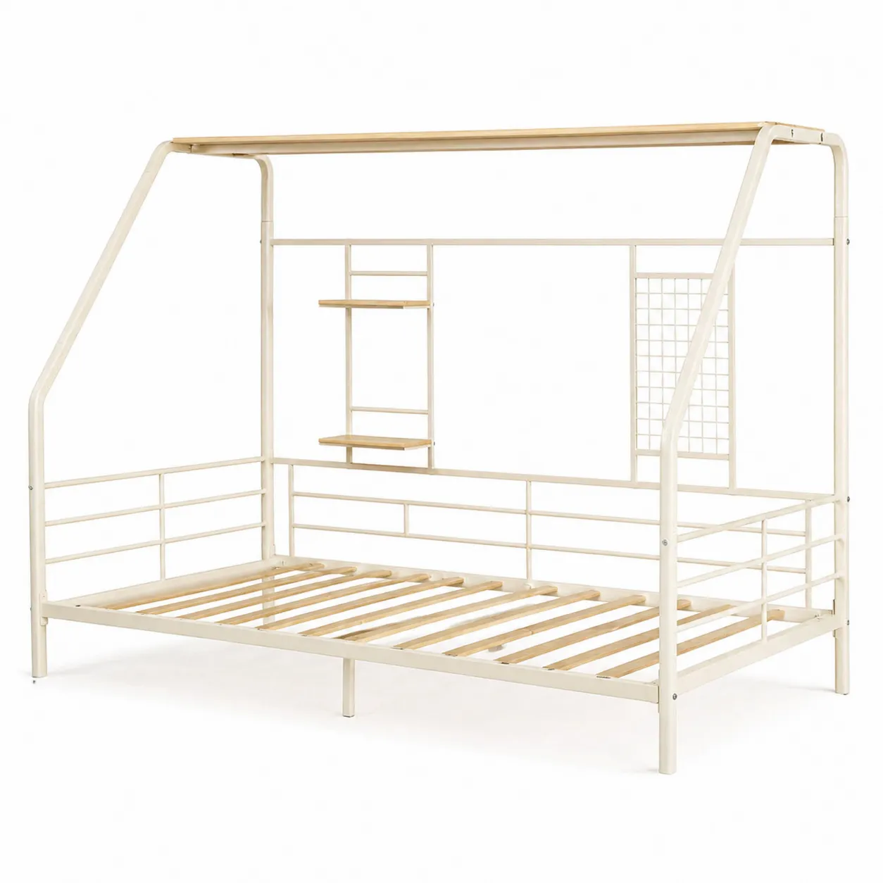 Lit métallique avec étagères intégrées 200x90 cm Beige-Arvilen