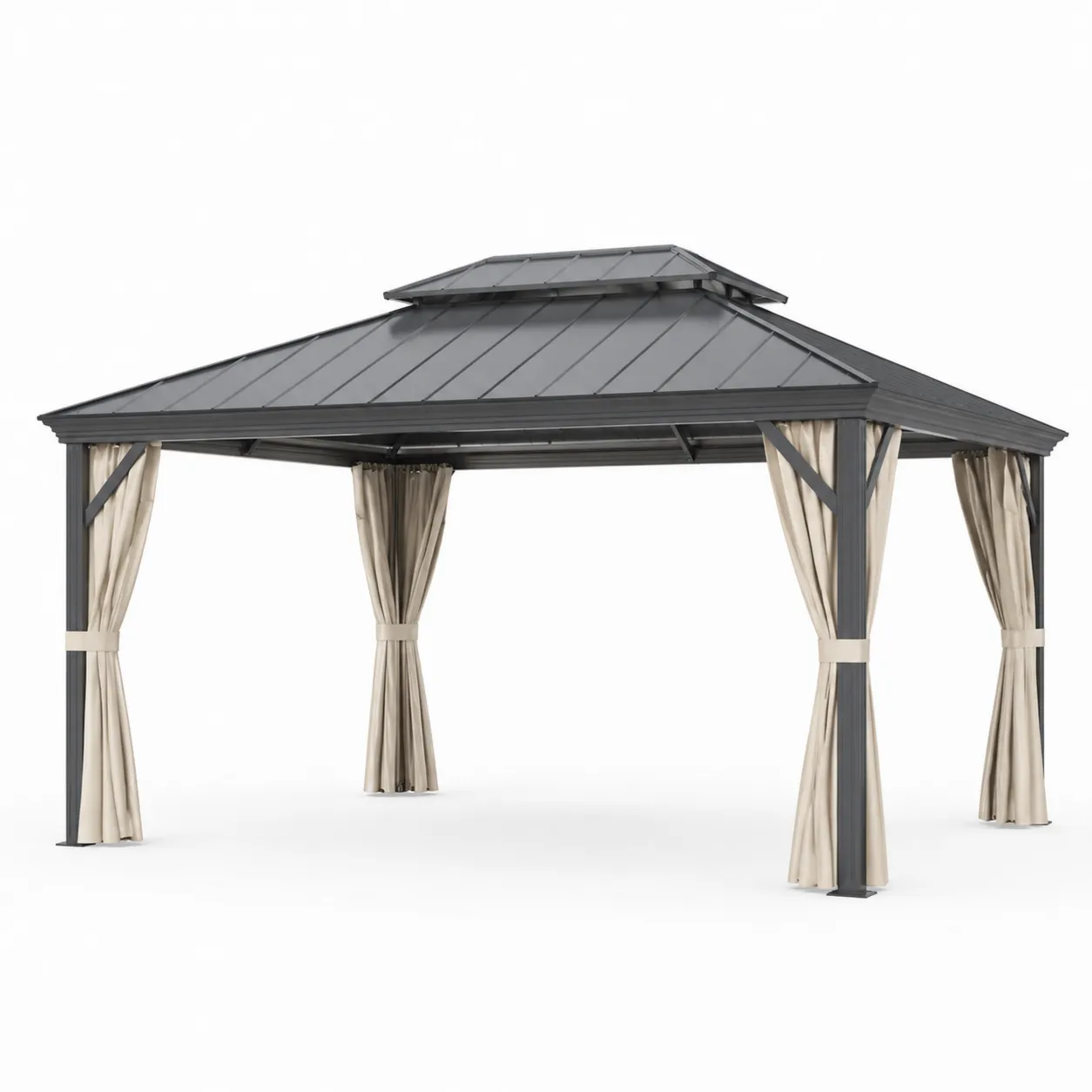 Pavillon de Jardin en Métal avec Rideaux en Polyester 3x4m-Arvilen