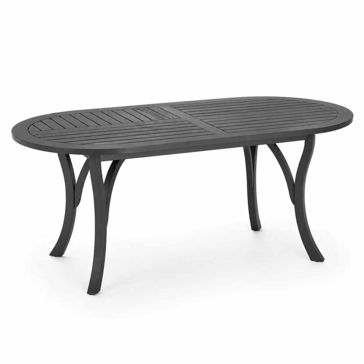 Table à manger extérieure ovale en aluminium peint noir-Arvilen