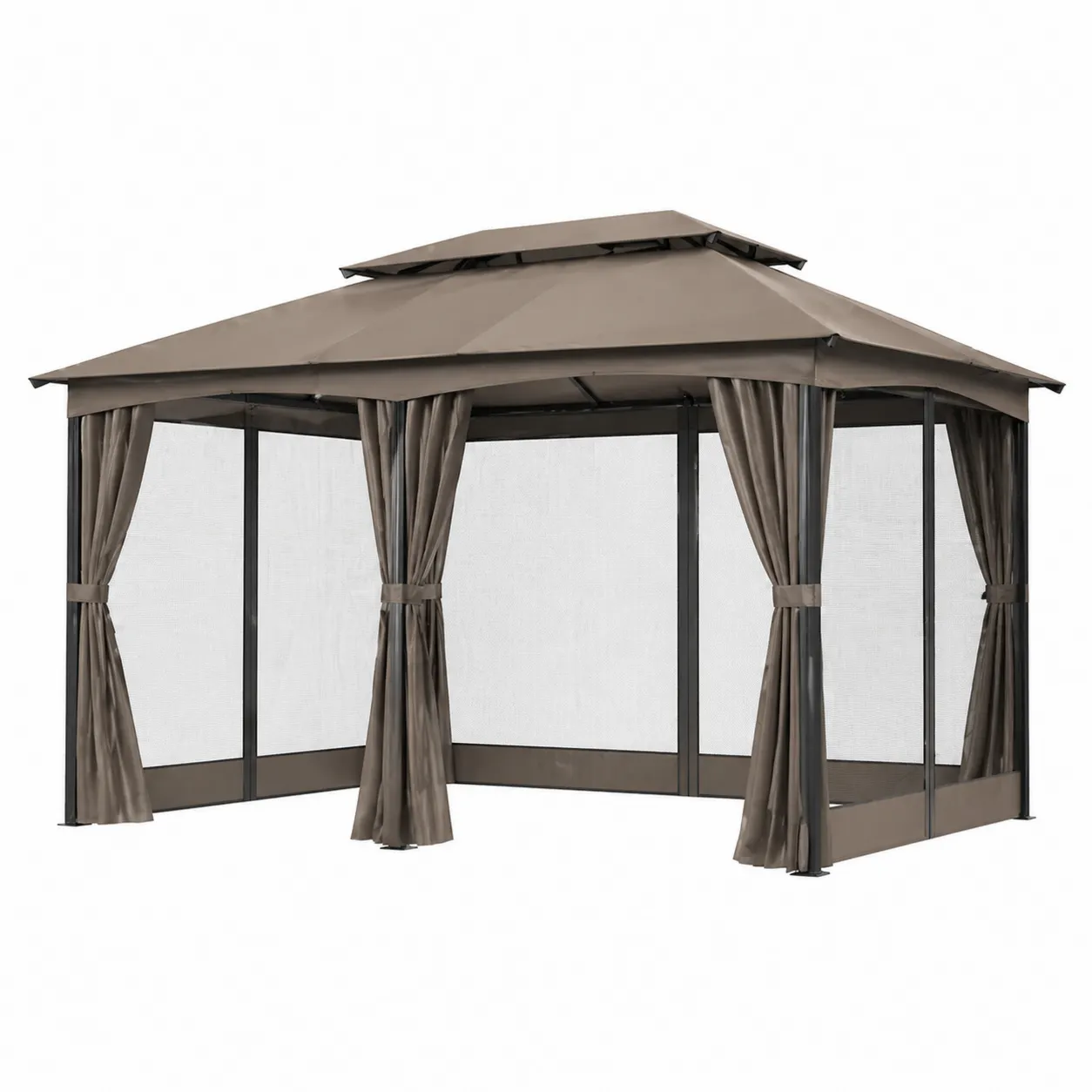 Pavillon de Jardin en Acier et Polyester Taupe 3x4m-Arvilen