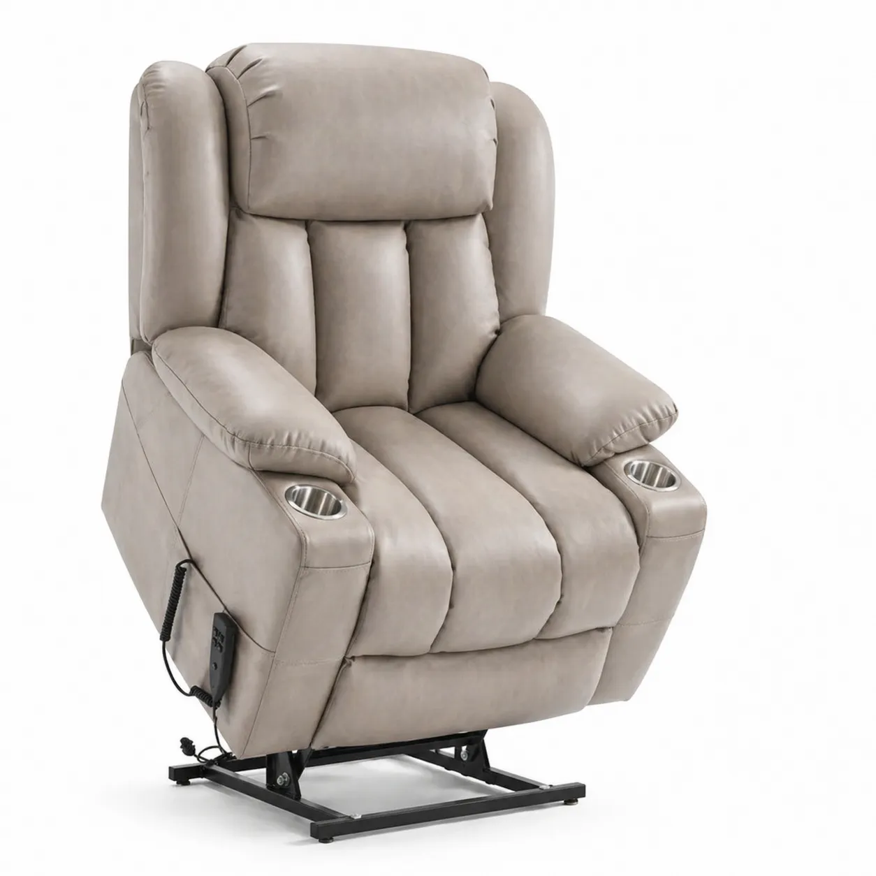 Fauteuil Électrique Inclinable en PU Beige avec Porte-Gobelets-Arvilen