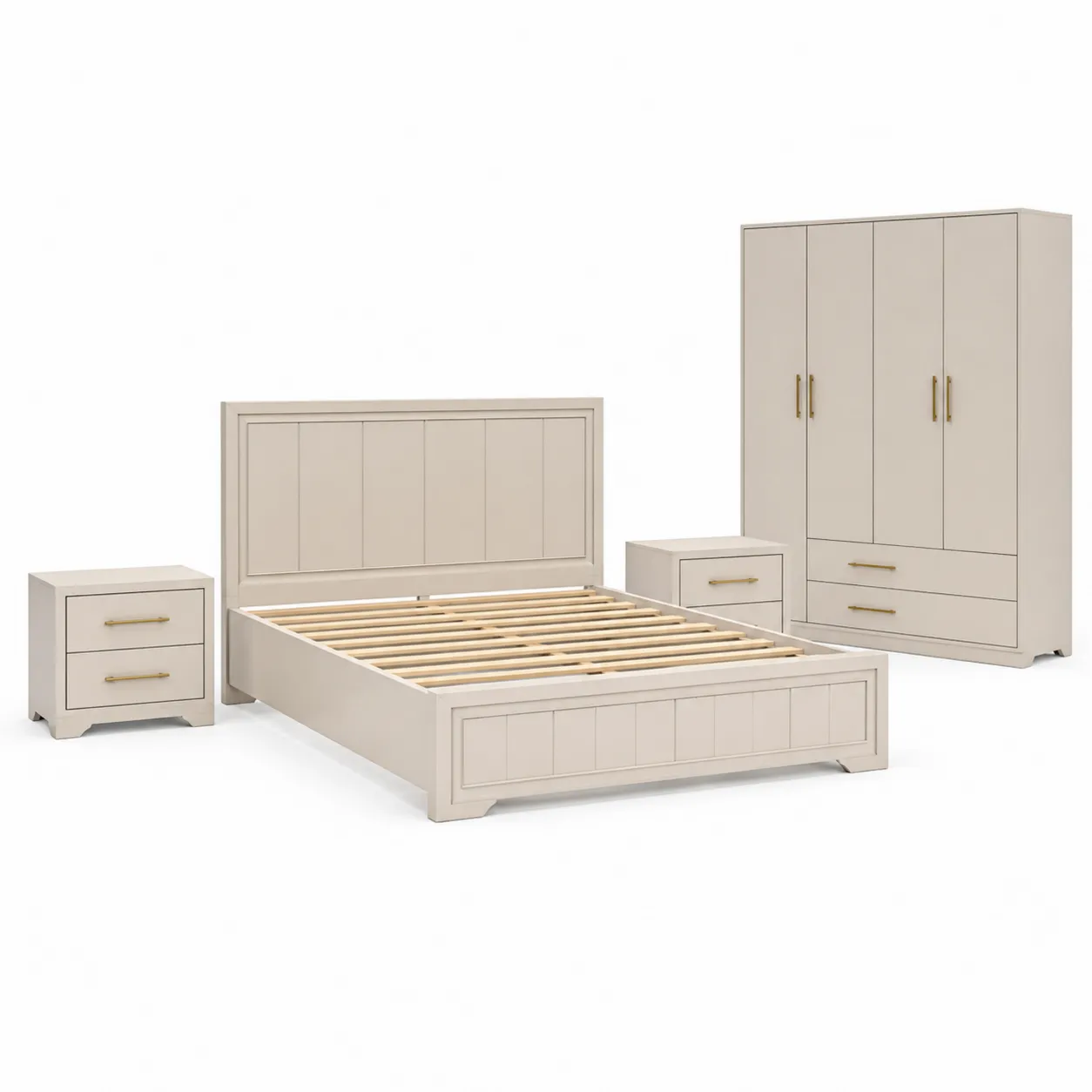 Ensemble de chambre en bois MDF Beige avec lit 160x200 cm-Arvilen