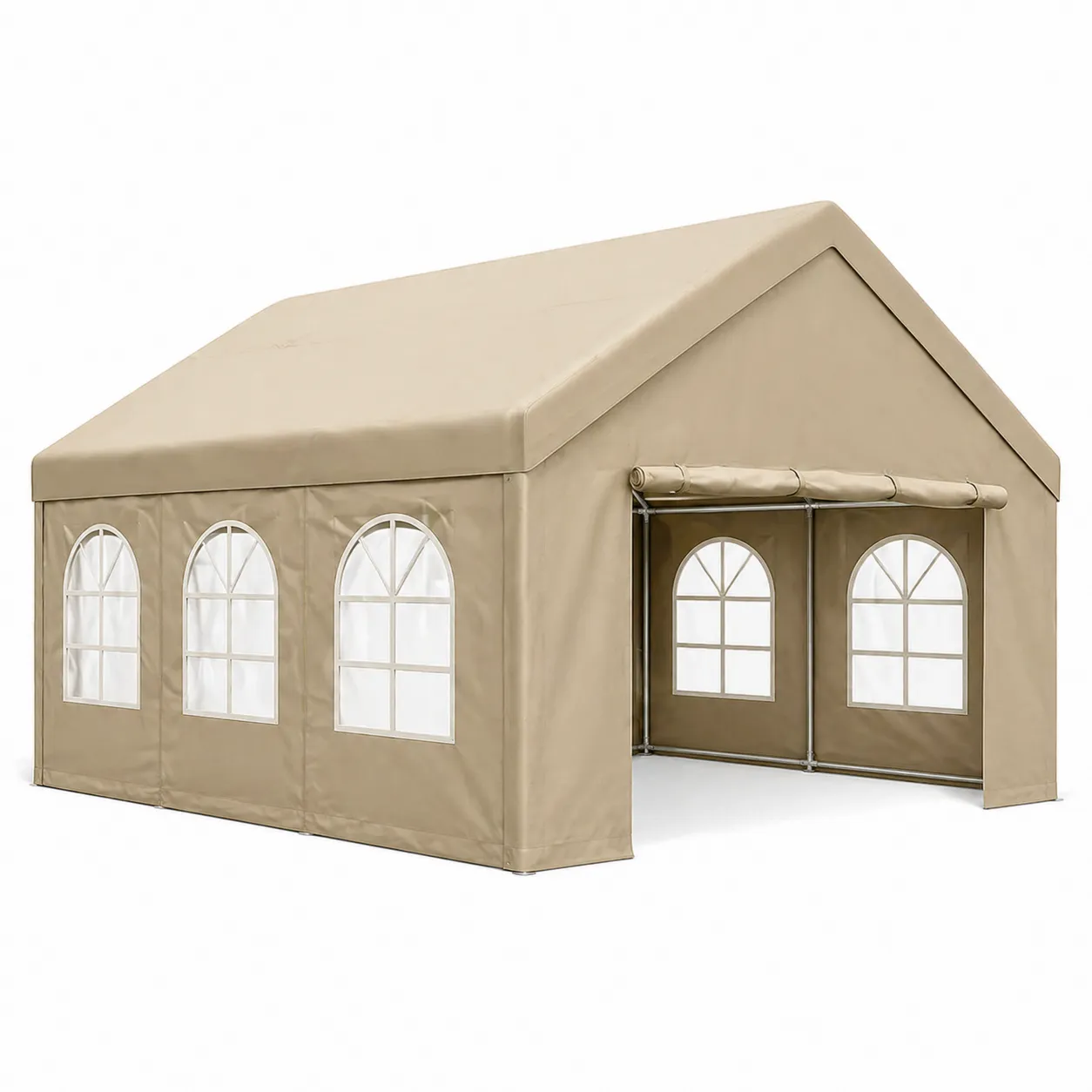 Tente extérieure en métal avec fenêtres 6x4m Beige-Arvilen