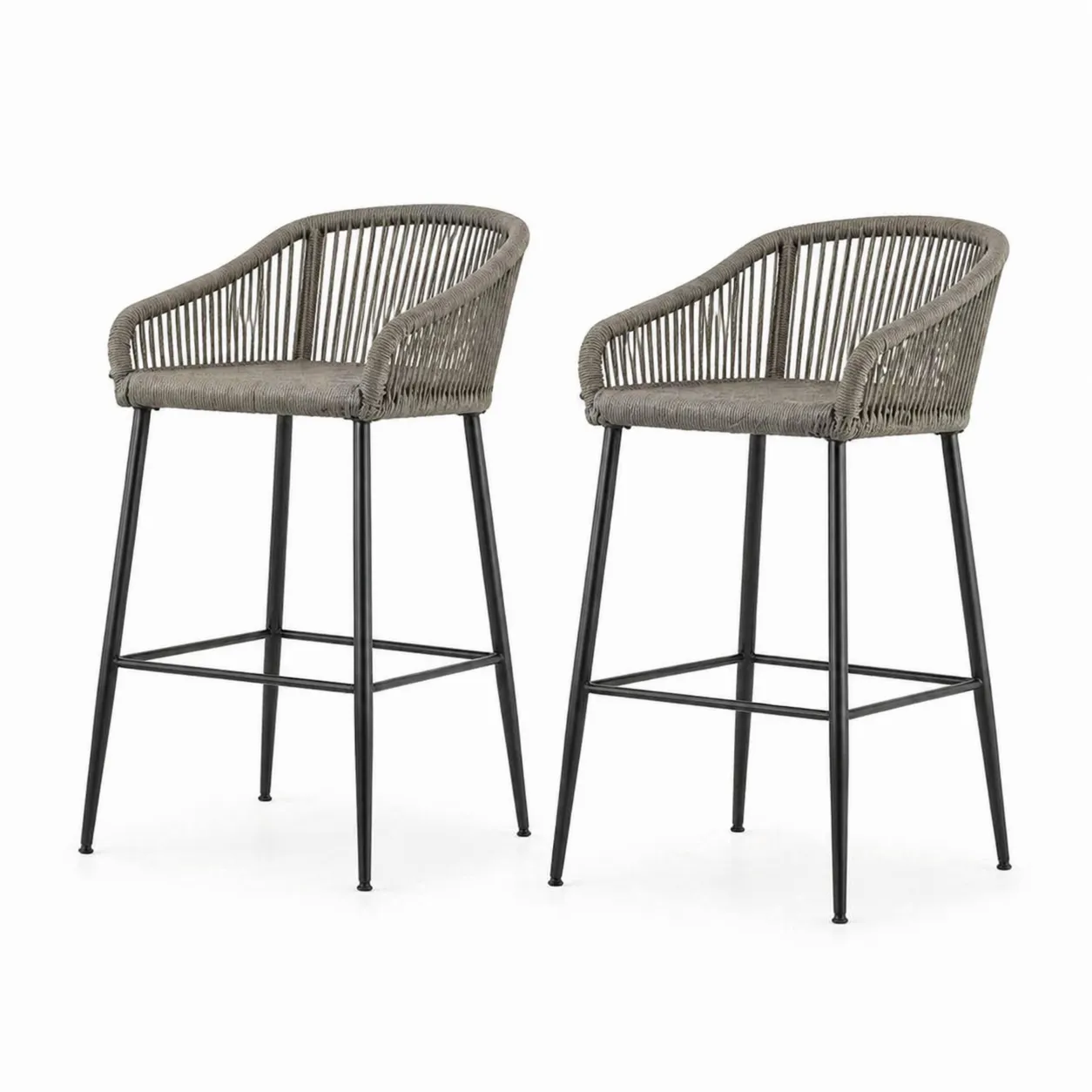 Lot de 2 chaises hautes en corde polypropylène et acier-Arvilen