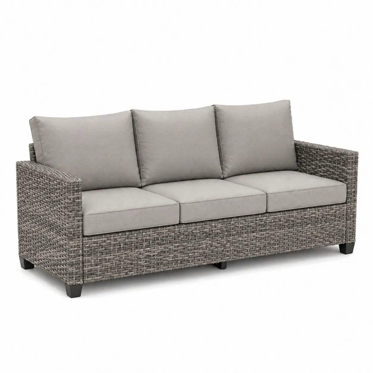 Canapé en résine tressée gris avec coussins en polyester-Arvilen