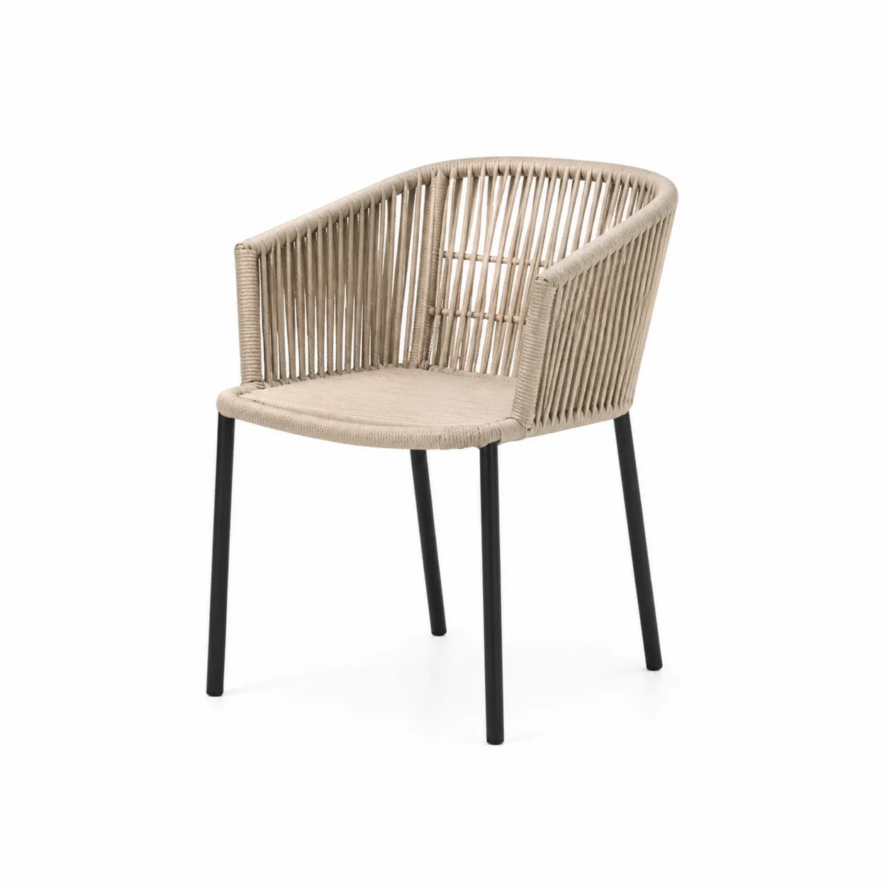 Chaise de jardin en corde beige avec pieds en acier noir-Arvilen