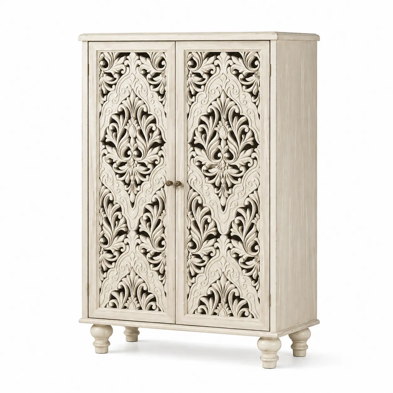 Armoire en bois massif avec portes sculptées 130x80x40 cm-Arvilen