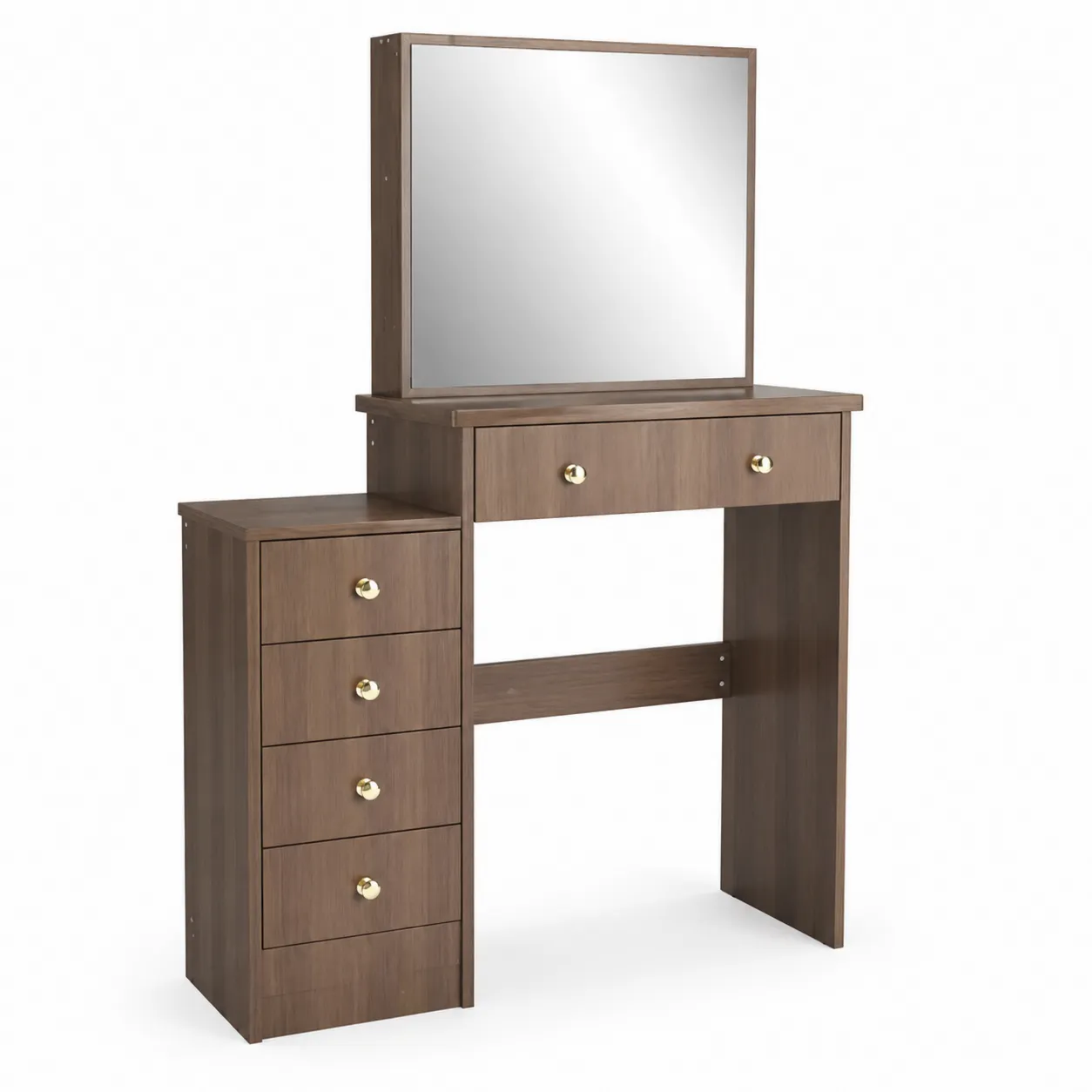 Coiffeuse en Bois avec Miroir et 5 Tiroirs Marron-Arvilen