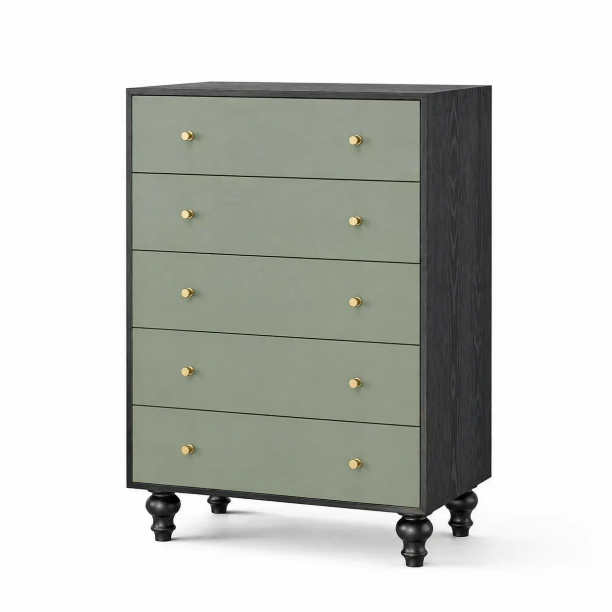 Commode en bois noir et vert à 5 tiroirs-Arvilen
