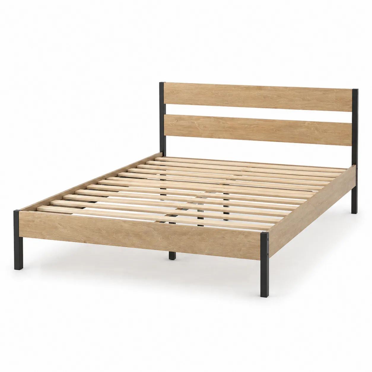 Lit double en bois et métal noir 200x140 cm-Arvilen