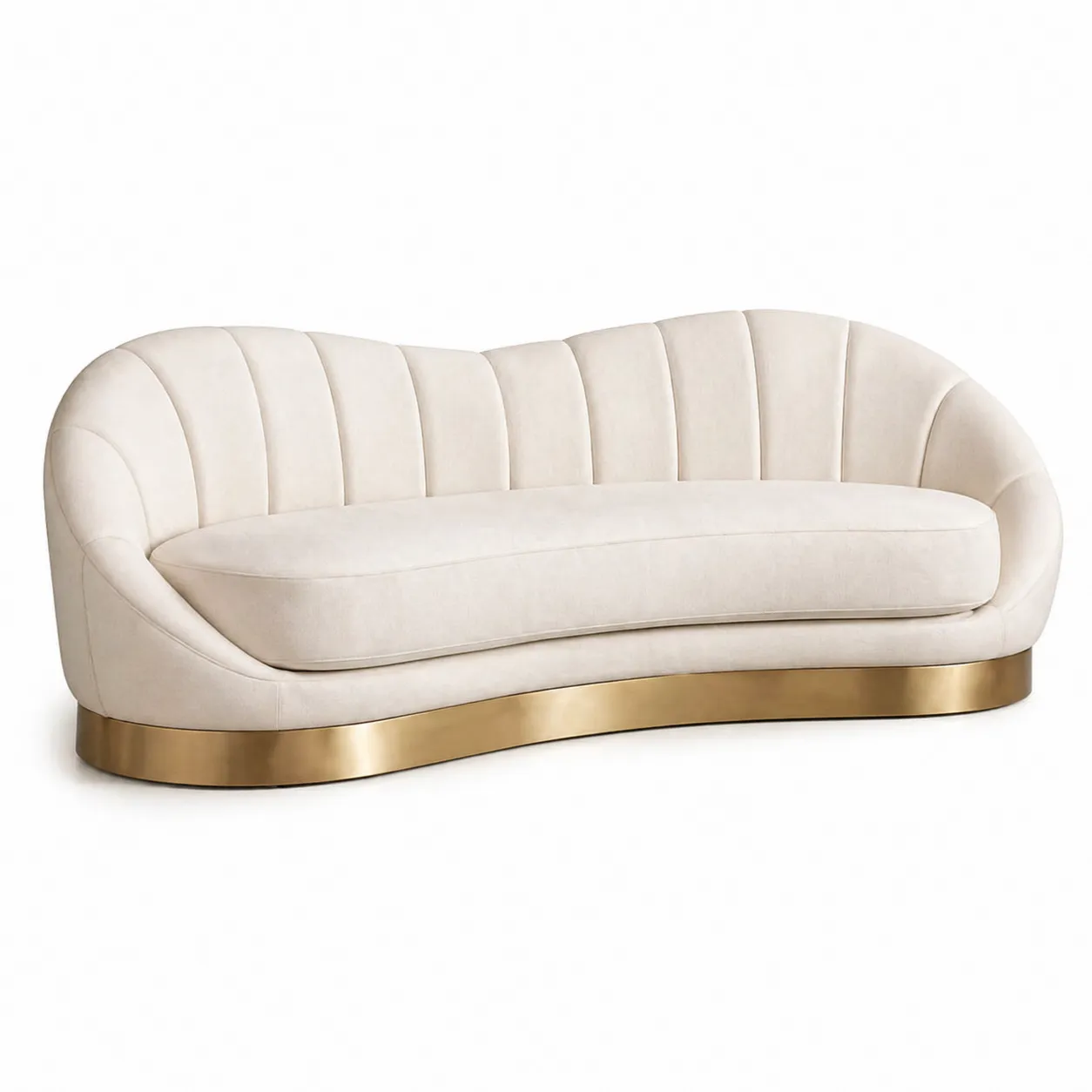 Canapé en tissu beige avec socle en métal doré-Arvilen