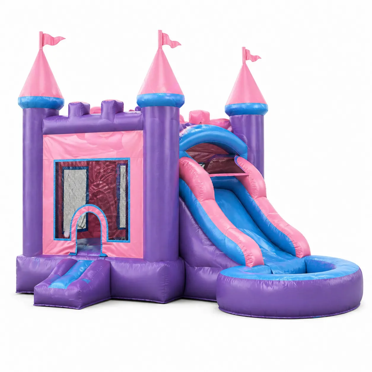 Château Gonflable avec Toboggan en PVC Rose et Violet-Arvilen