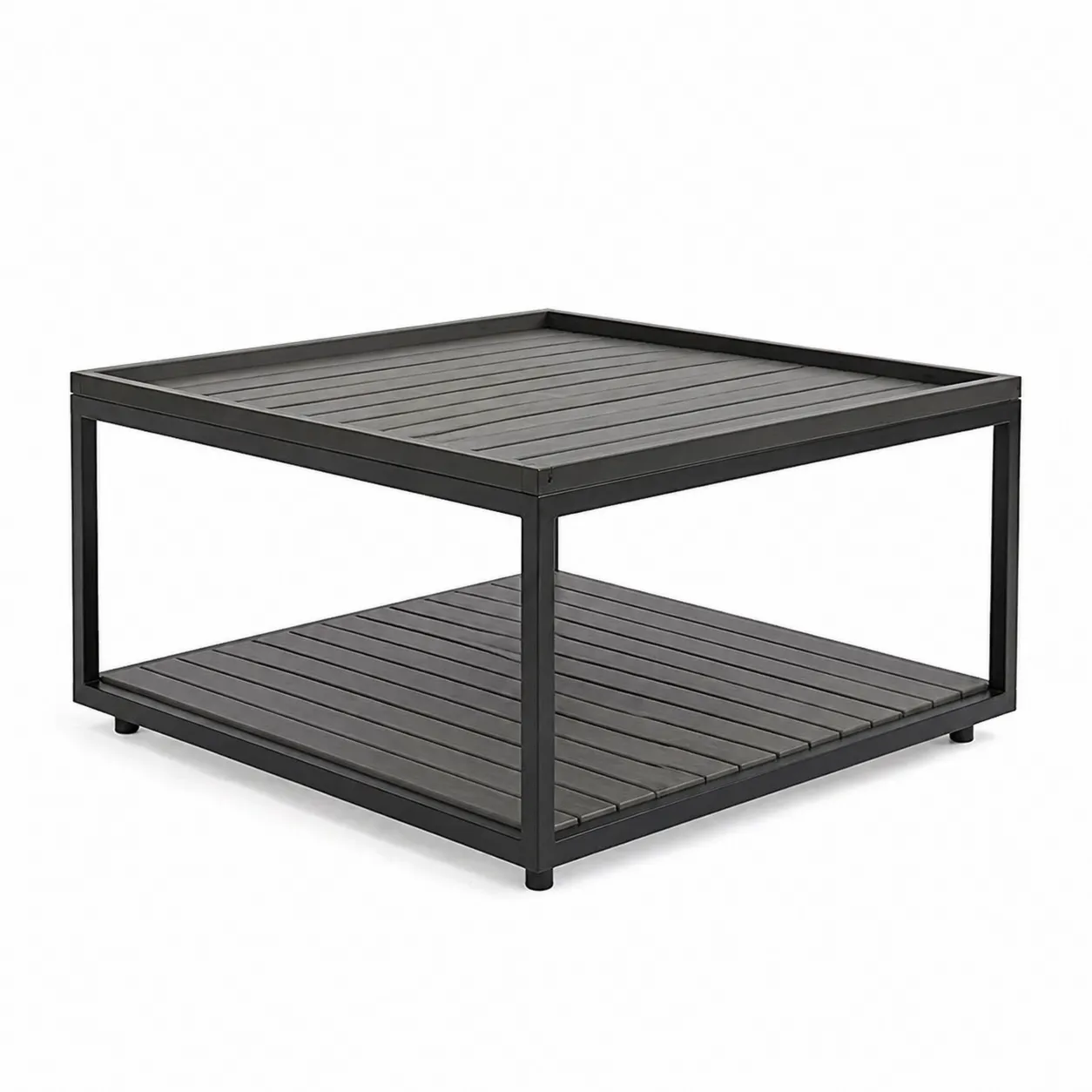 Table basse d'extérieur carrée en métal et bois composite Gris 80x80 cm-Arvilen