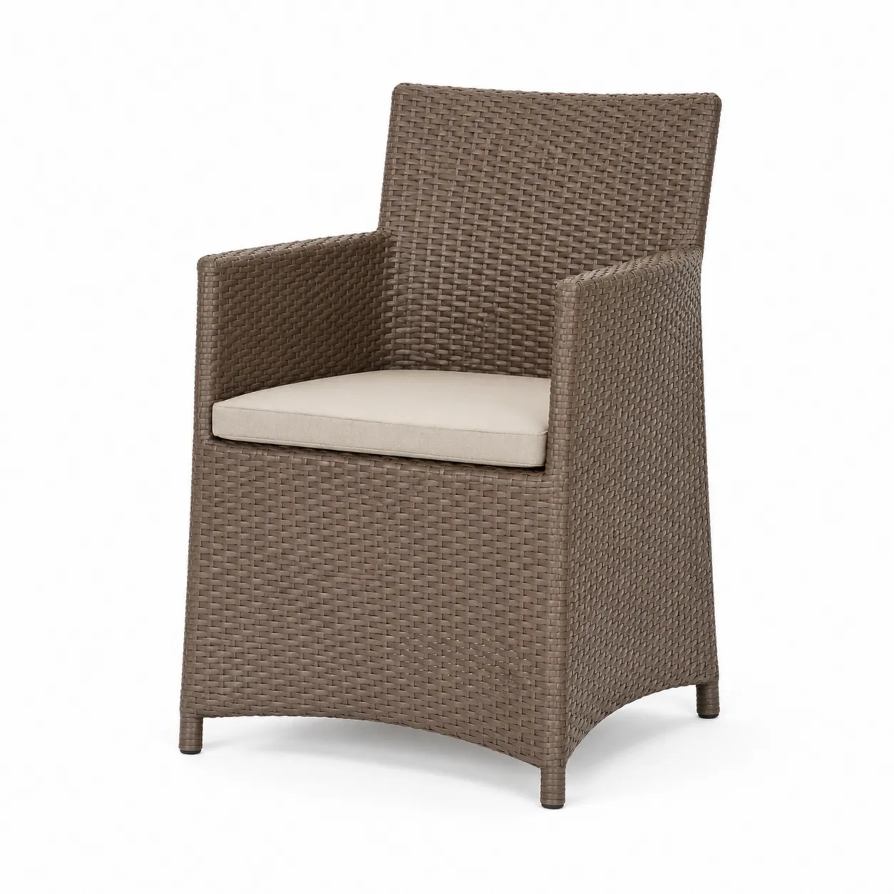 Chaise de jardin en résine tressée brune avec coussin beige-Arvilen