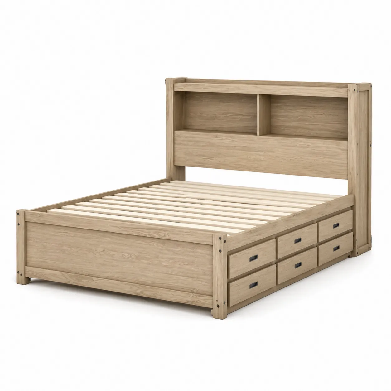 Lit en bois avec tiroirs de rangement et étagère 200x160x100 cm-Arvilen