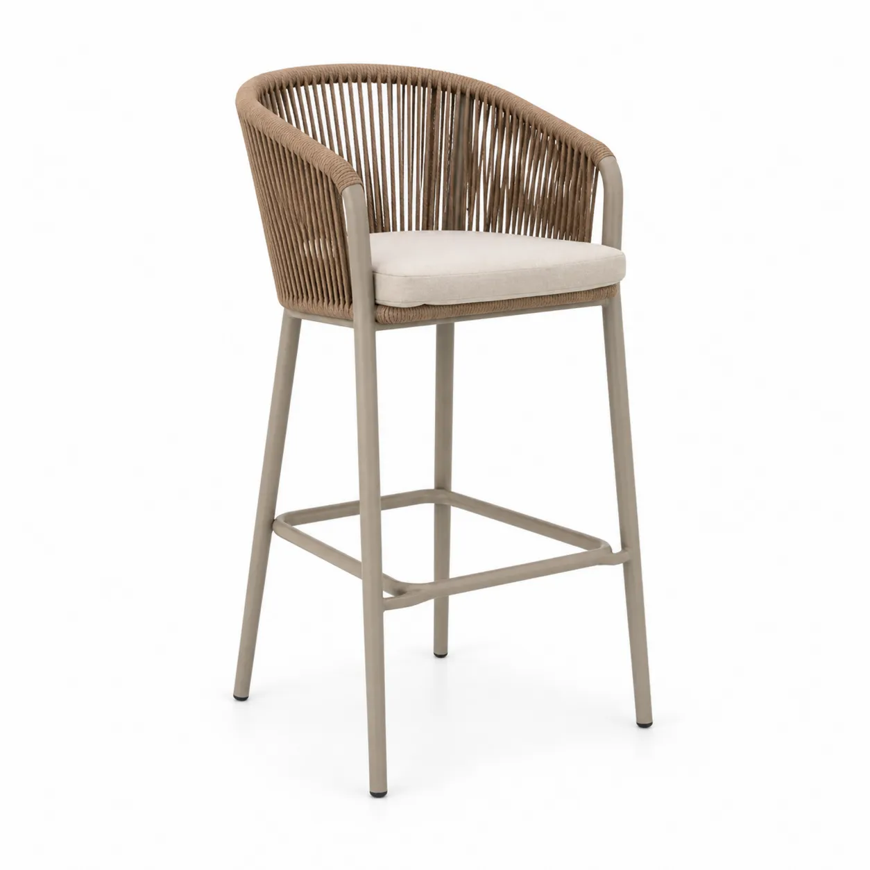 Sgabello da bar in alluminio con seduta in corda e cuscino-Lavhealing