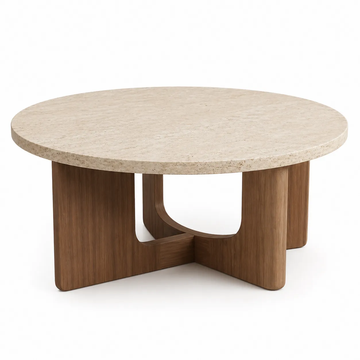 Tavolino Rotondo in Pietra e Legno Massello 90 cm-Lavhealing