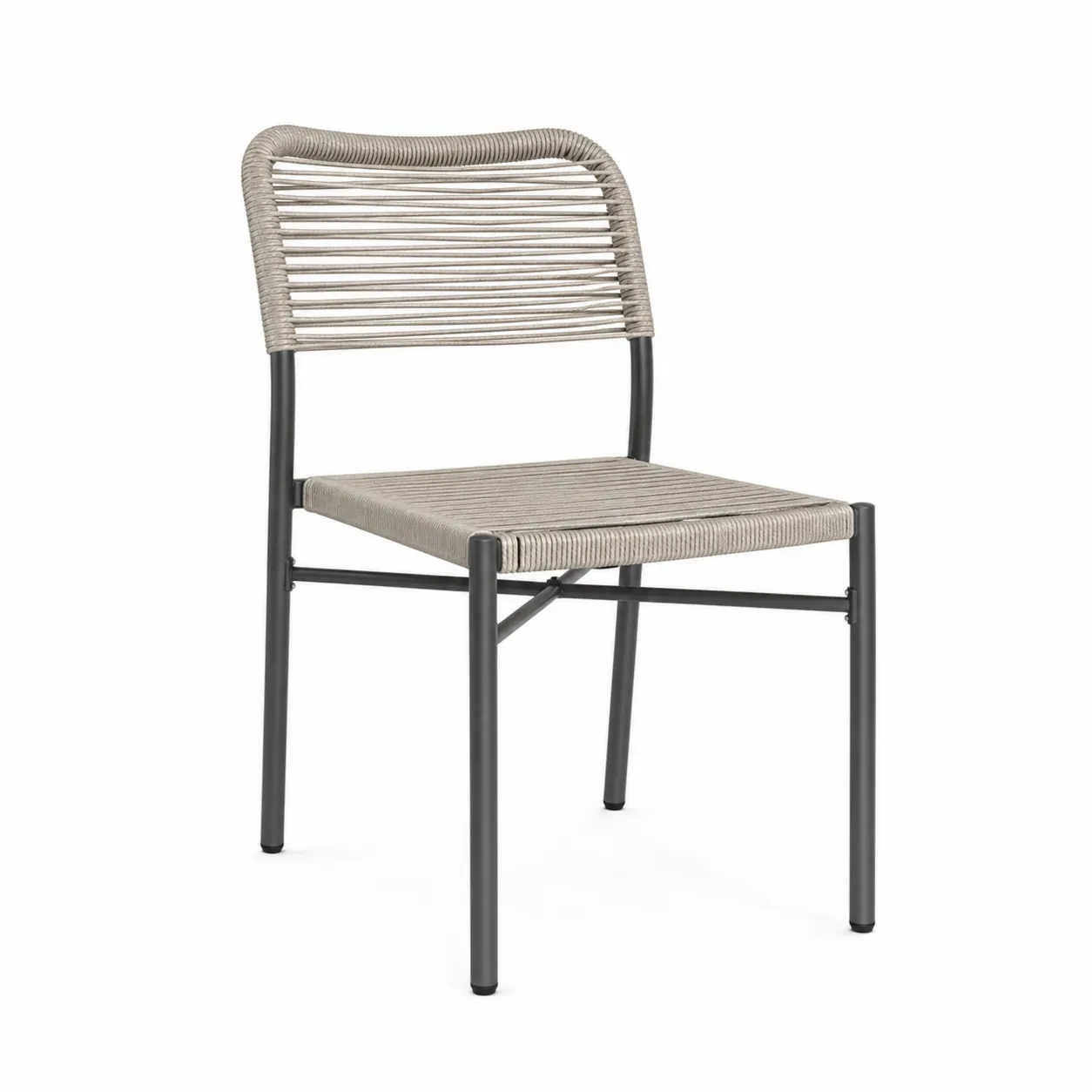Sedia da giardino in metallo e corda grigia 45x50x85 cm-Lavhealing