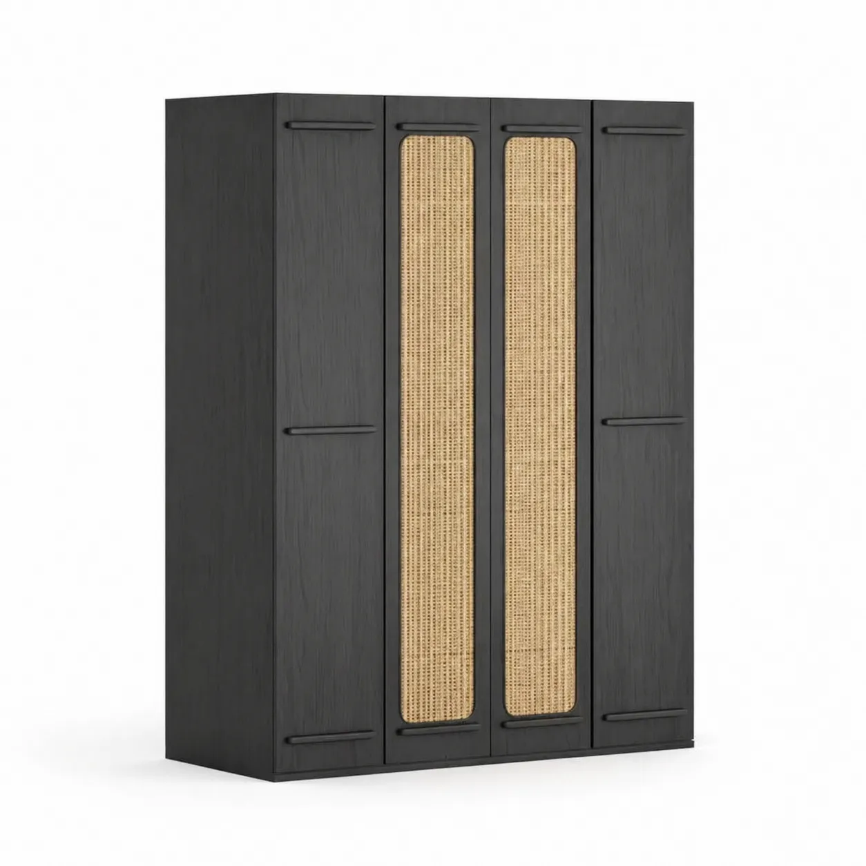 Armadio guardaroba in legno e rattan nero 200x60x240 cm