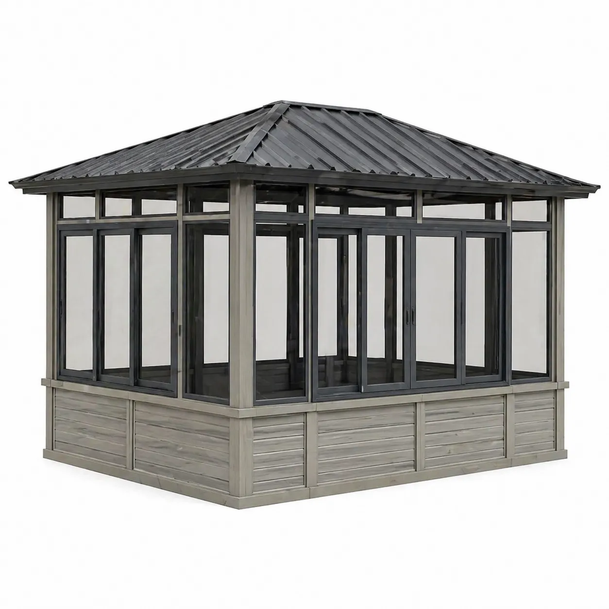 Gazebo da Giardino in Alluminio con Vetro Temperato 3x3 m Grigio
