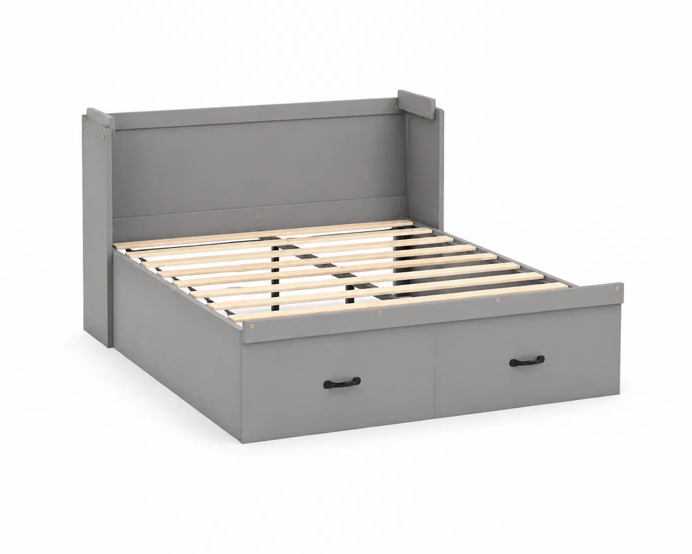 Letto matrimoniale in legno grigio con cassetti