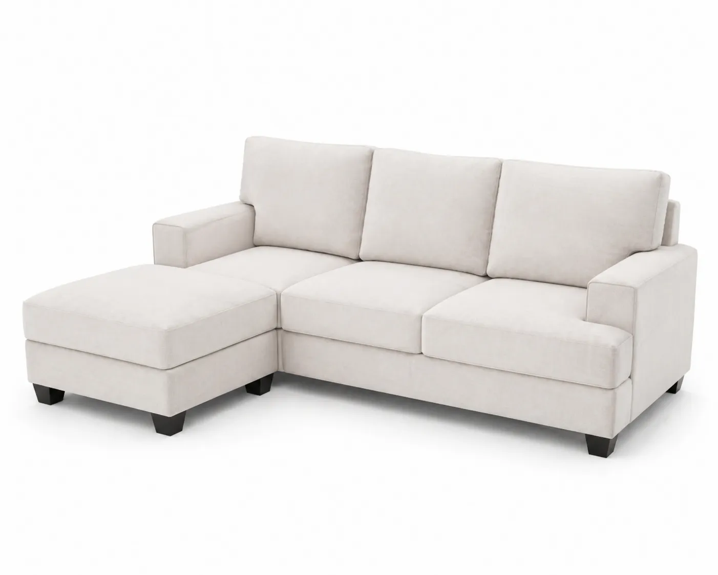 Divano angolare in tessuto beige con chaise longue
