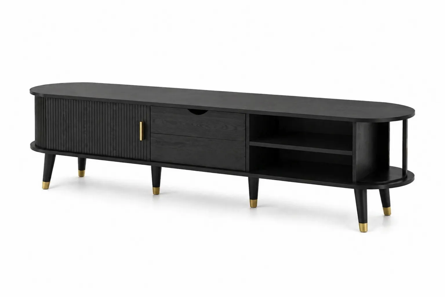 Mobile TV in Legno MDF Nero con Ante e Ripiani