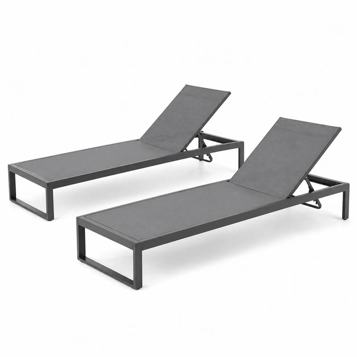 Set di 2 lettini prendisole in metallo e textilene grigio