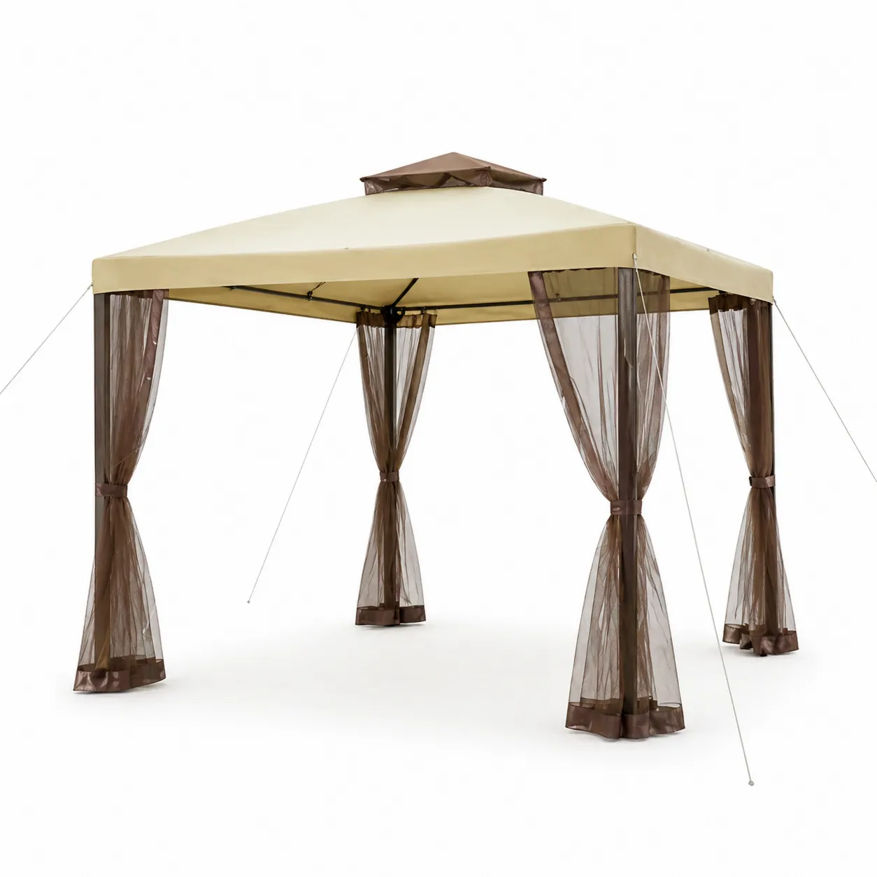 Gazebo da Giardino in Acciaio e Poliestere Beige con Tende Marroni