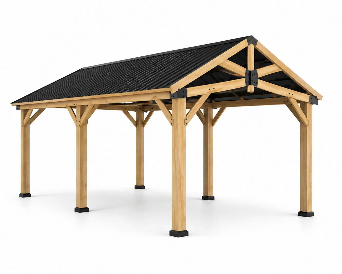 Gazebo in Legno di Pino con Tetto in Metallo Nero 400x300 cm