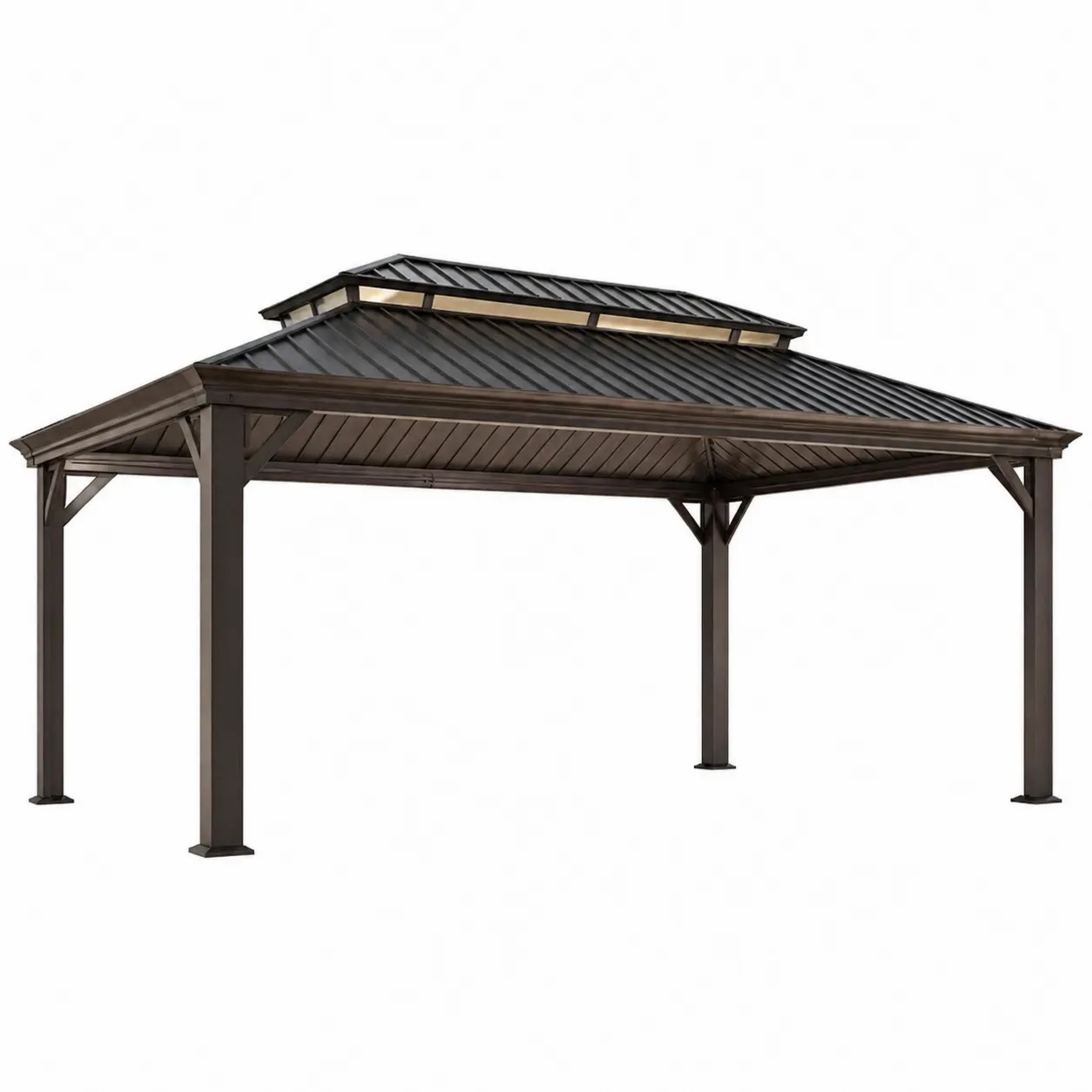 Gazebo in Metallo 400x300 cm con Tetto in Alluminio a Doppio Strato Marrone