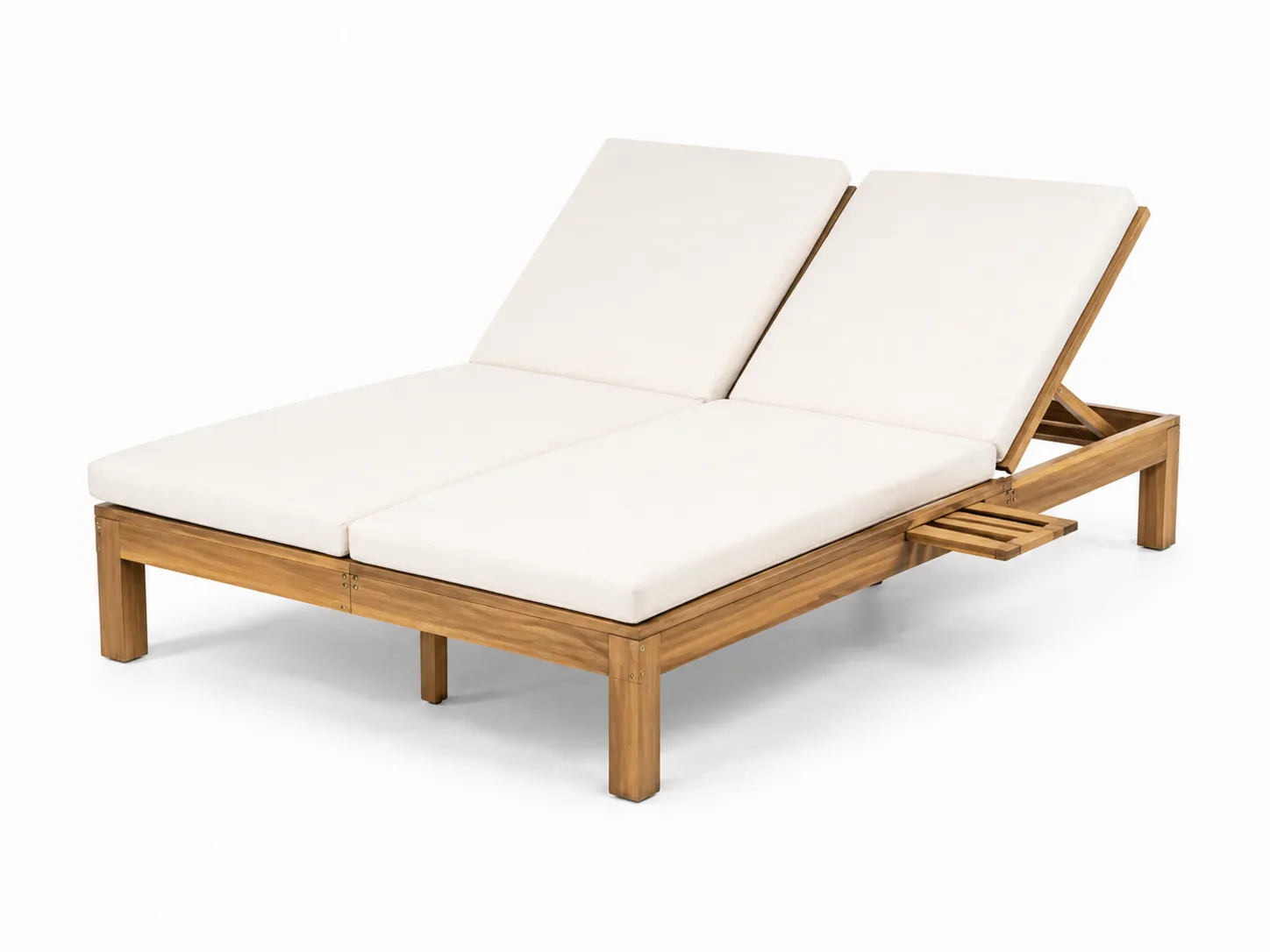 Lettino Doppio in Teak con Cuscini Regolabili Bianchi