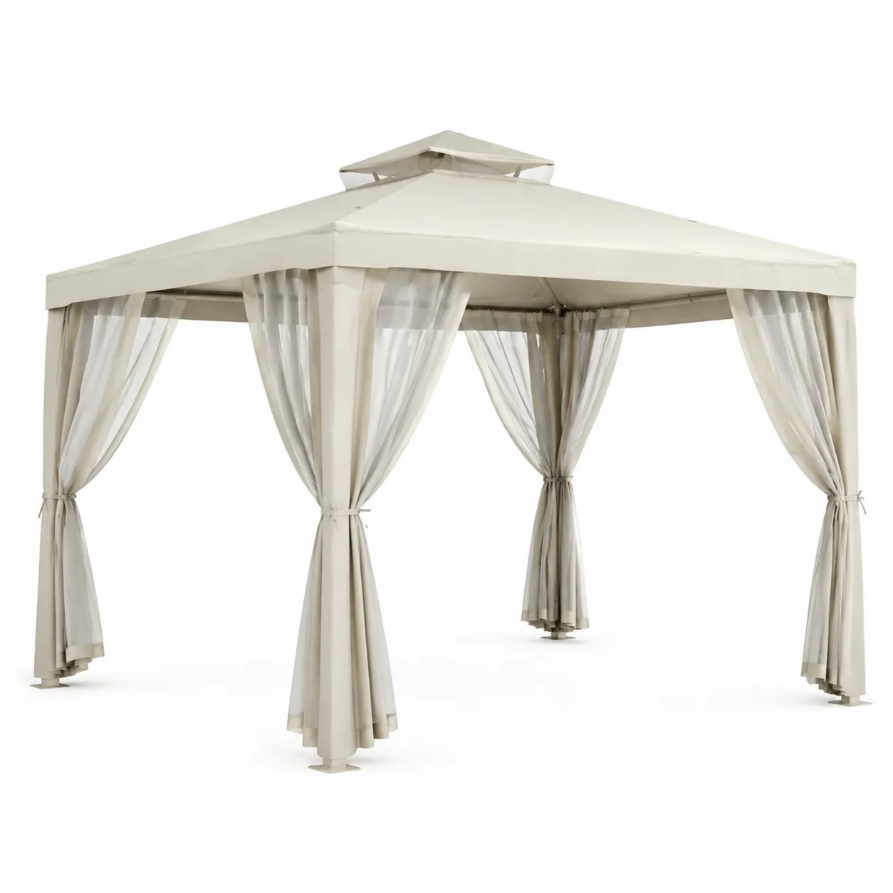 Gazebo da Esterno in Metallo con Tetto in Poliestere Beige 3x3 m