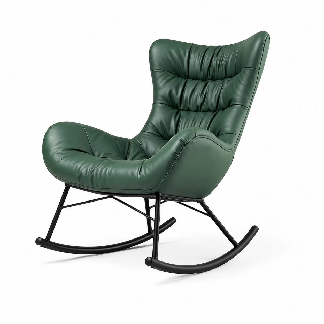 Sedia a Dondolo in Pelle Sintetica Verde con Struttura in Metallo