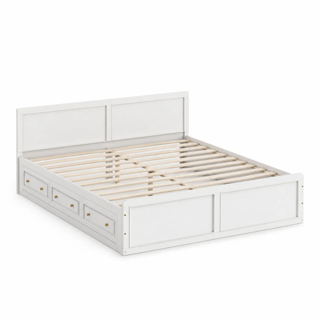 Letto matrimoniale con cassetti in legno bianco