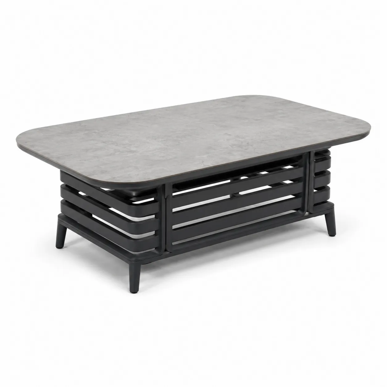 Tavolo da giardino in pietra e alluminio grigio e nero 120x60x45 cm