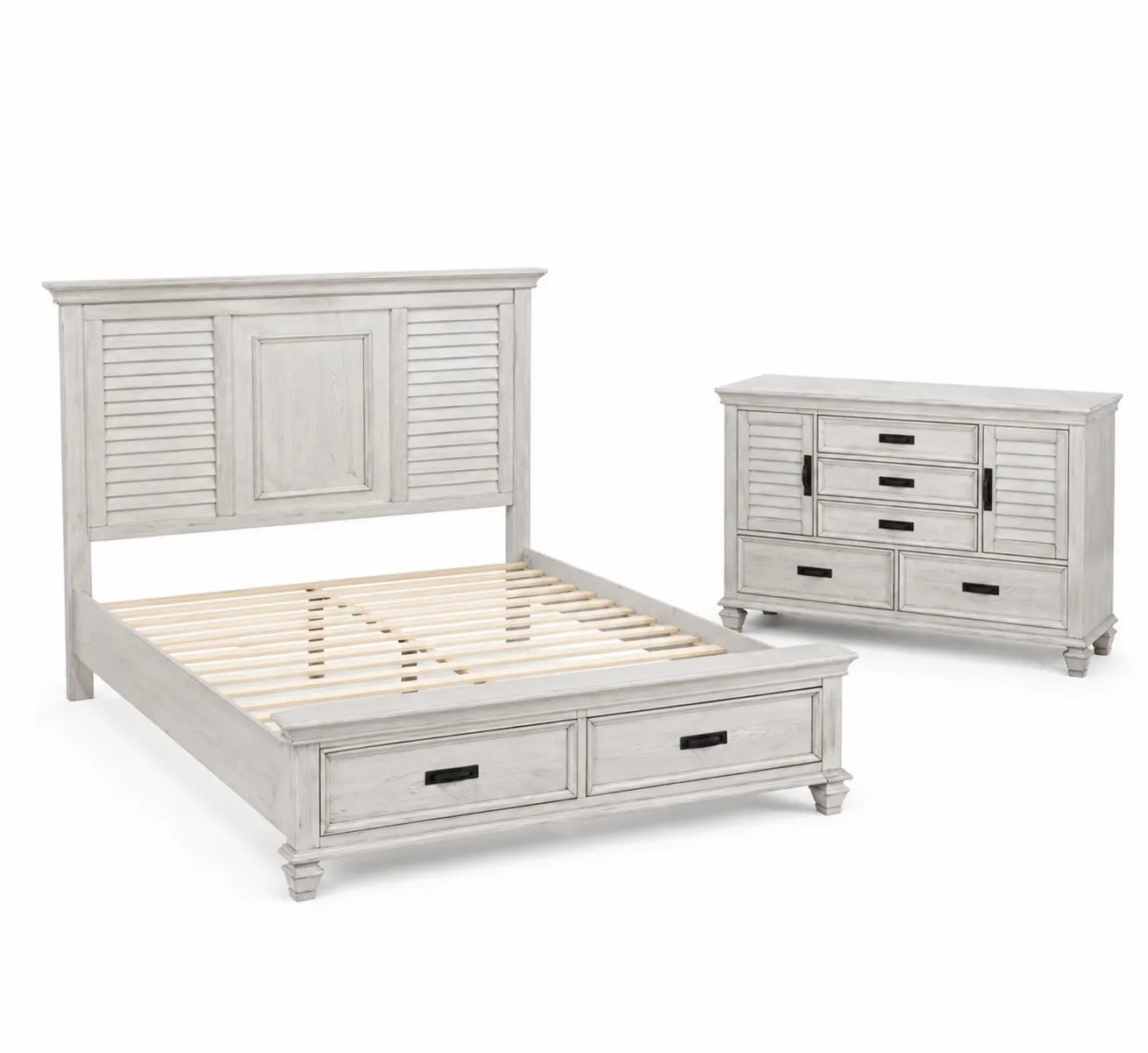 Struttura Letto e Comò in Legno Massello Grigio