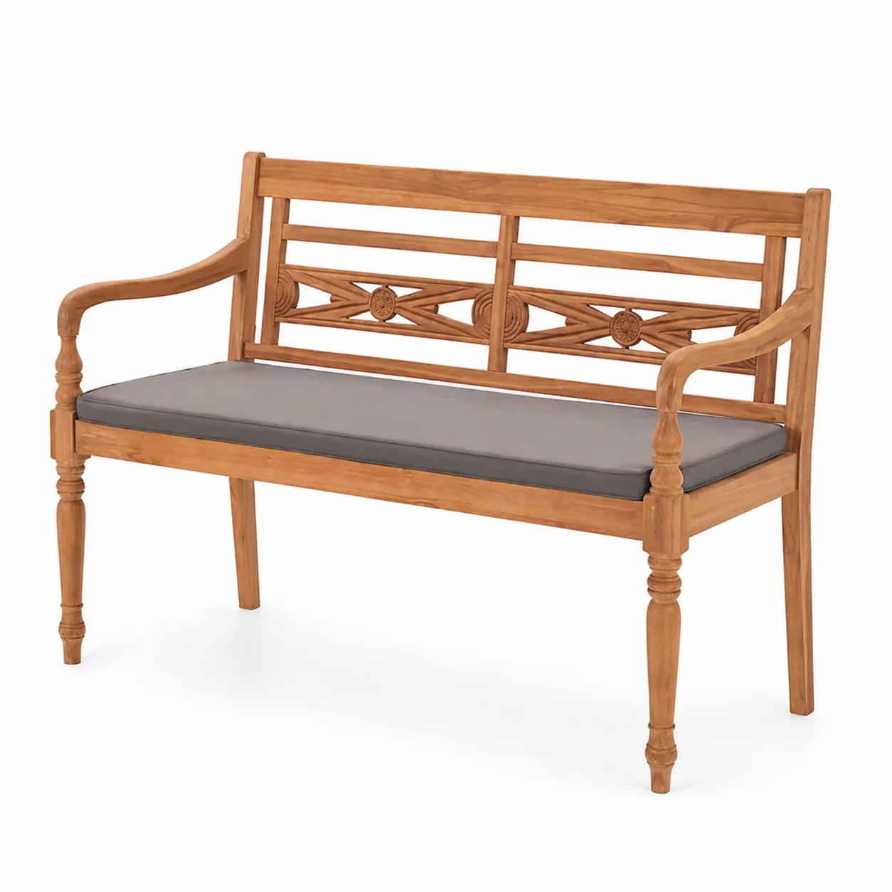 Panca in Legno di Teak con Cuscino Grigio