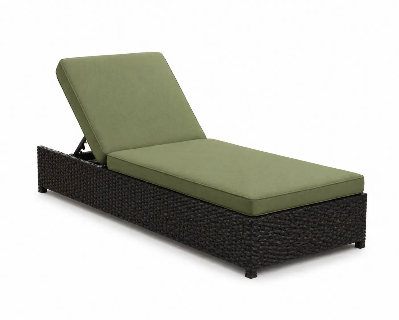 Lettino prendisole in rattan con cuscino verde