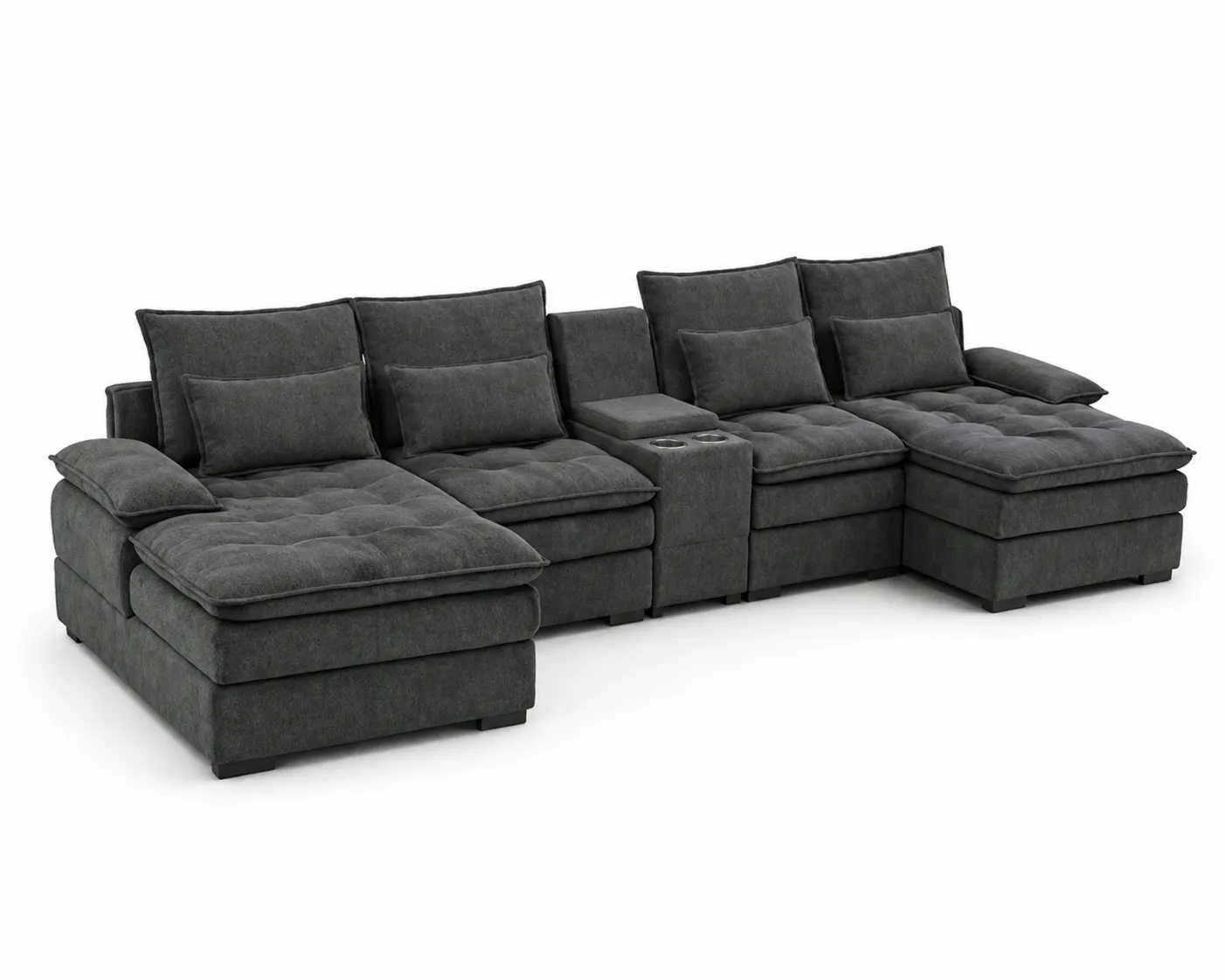 Divano modulare in tessuto grigio scuro con chaise longue
