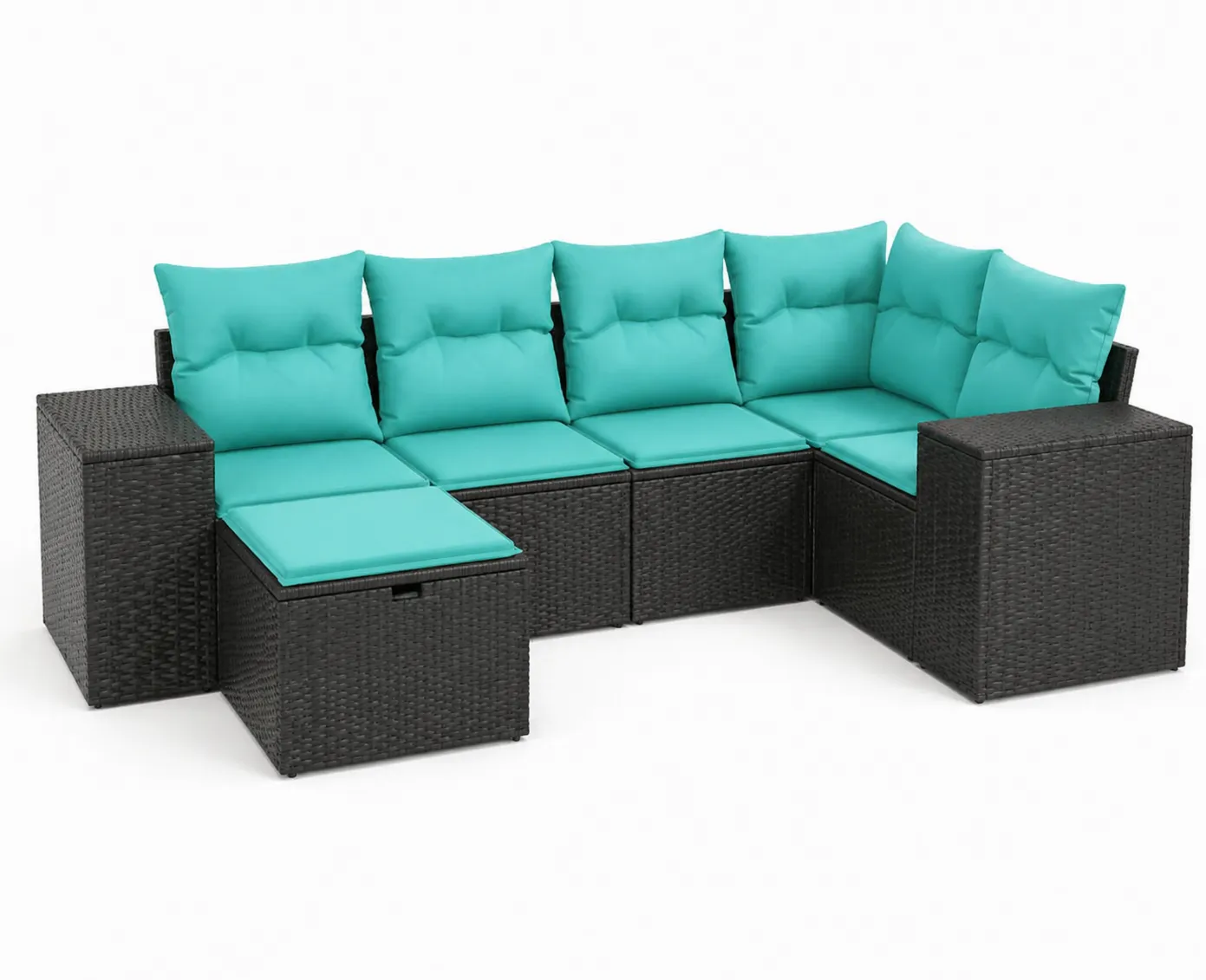 Divano modulare in rattan sintetico con cuscini turchesi