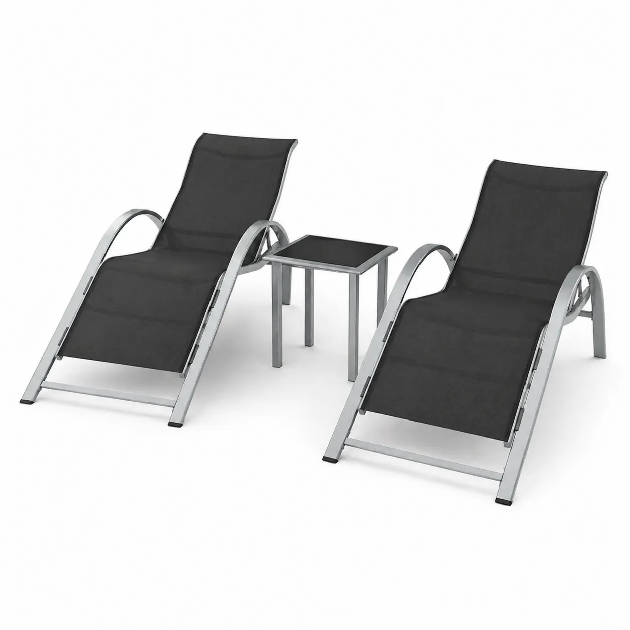 Set di 2 sedie lounge e tavolino in alluminio e textilene nero