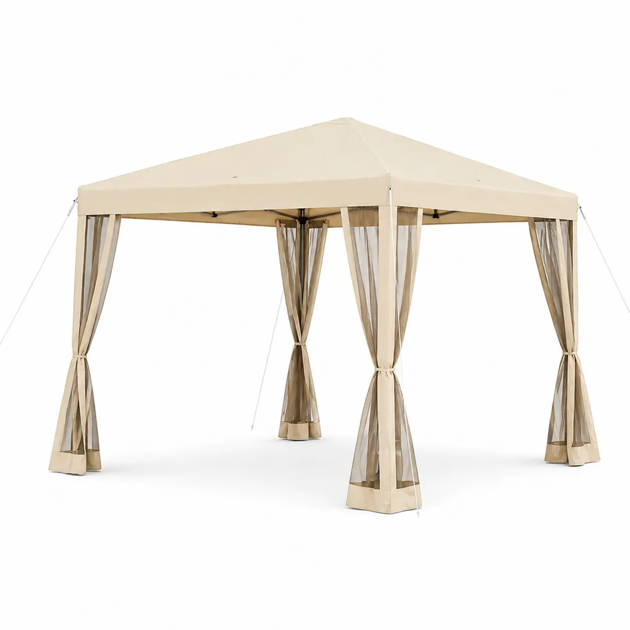Gazebo in metallo con tende a rete in poliestere beige 3x3 m