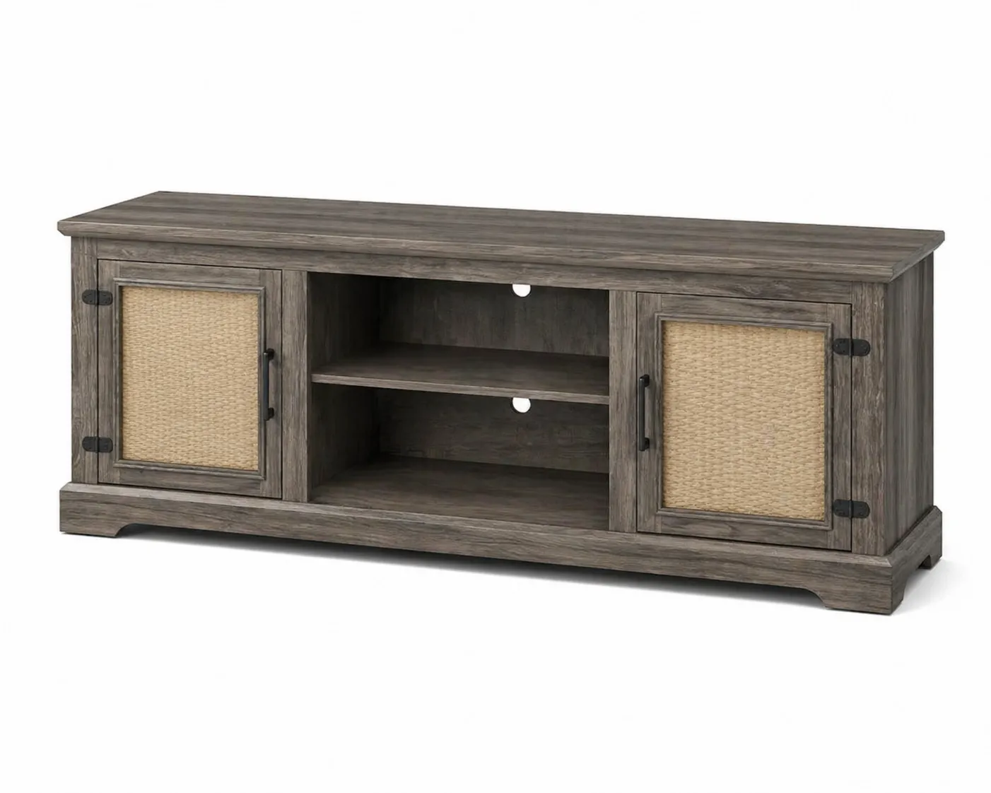 Mobile TV in Legno e Rattan 150x40x60 cm Marrone