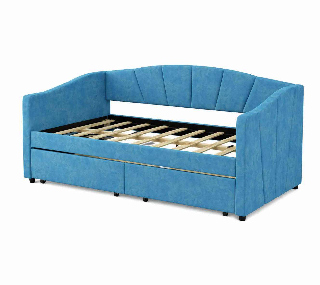 Letto in Legno con Contenitore in Tessuto Azzurro