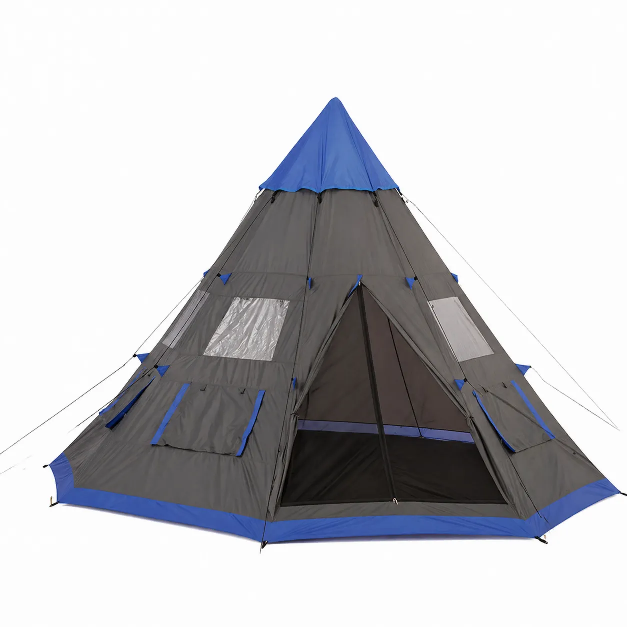 Tenda Tipi 5 Persone in Poliestere Grigio e Blu
