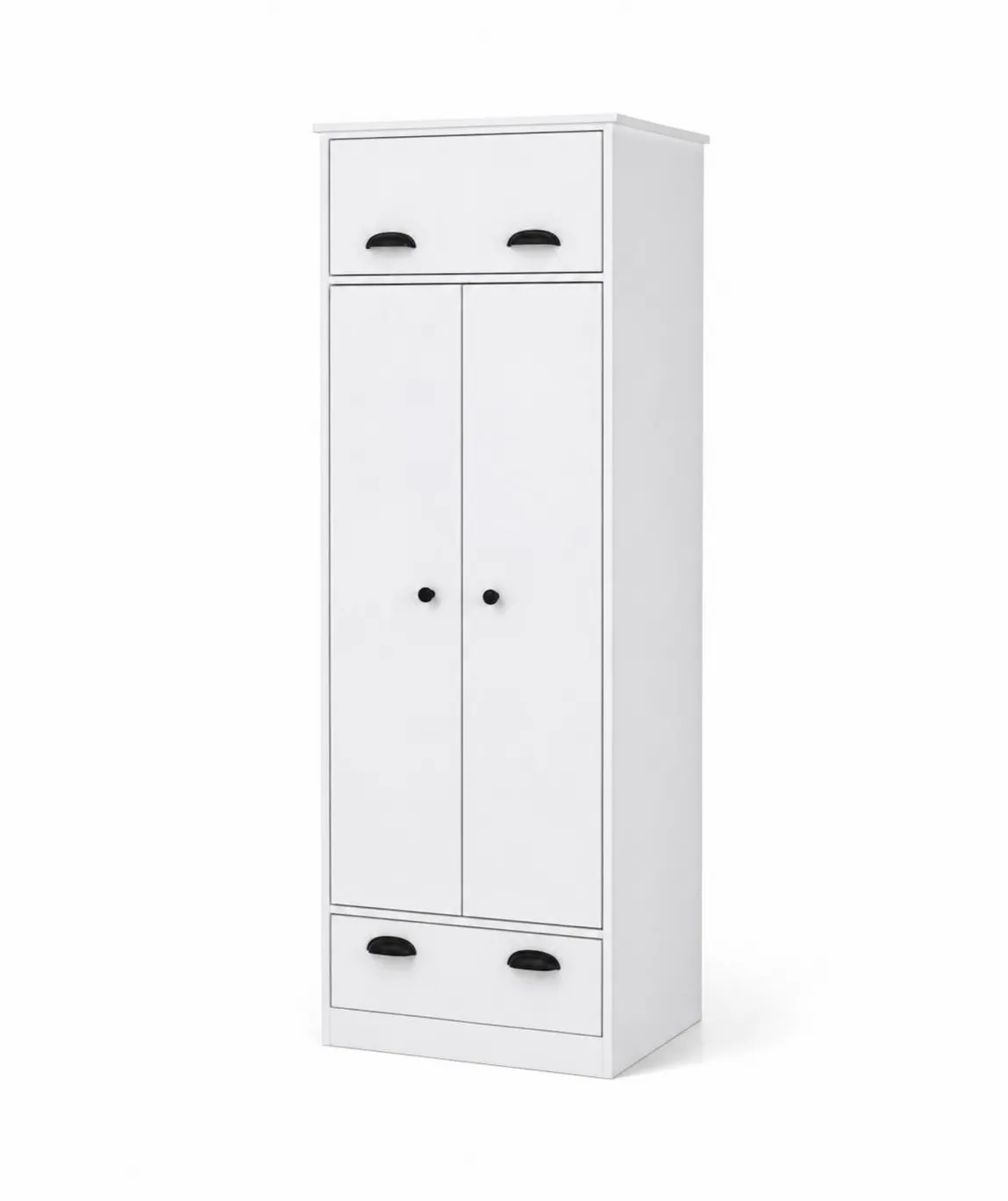 Armadio guardaroba in MDF bianco con ante e cassetti