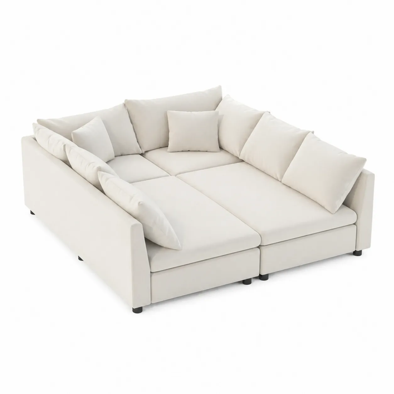 Divano Modulabile in Tessuto Beige con Cuscini