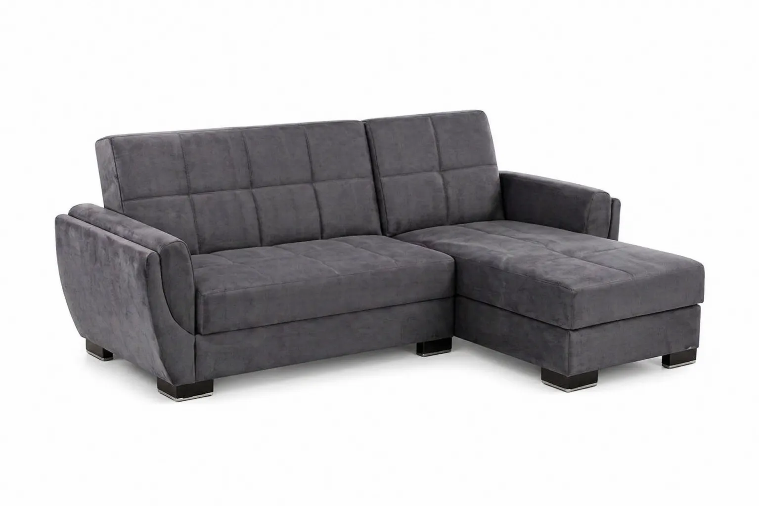 Divano angolare in tessuto vellutato grigio con chaise longue